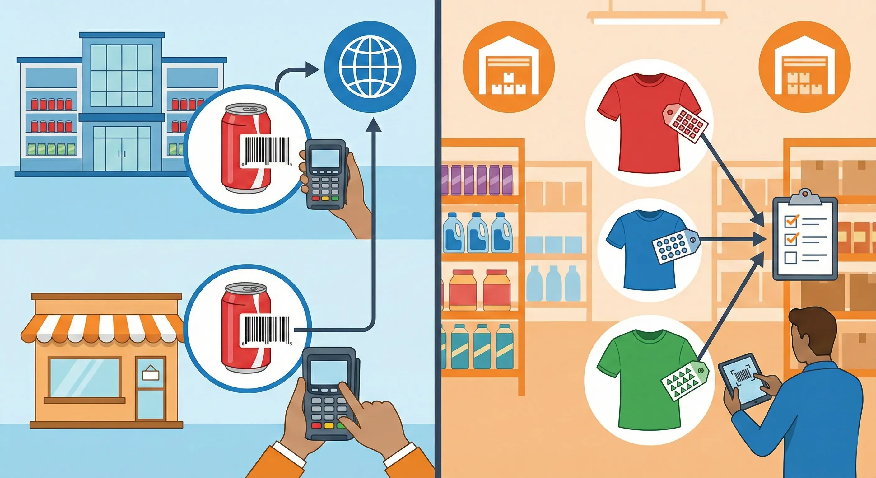 UPC vs SKU Infographic Universal Product Code vs Stock Keeping Unit for retail inventory management.
