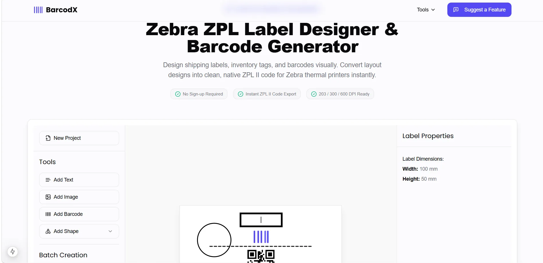 BarcodX Zebra ZPL Label Designer Interface